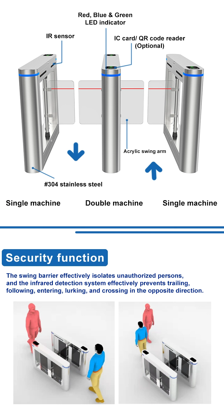 Automatic Optical Access Control Swing Gate Supermarket Turnstile for Entrance and Exit