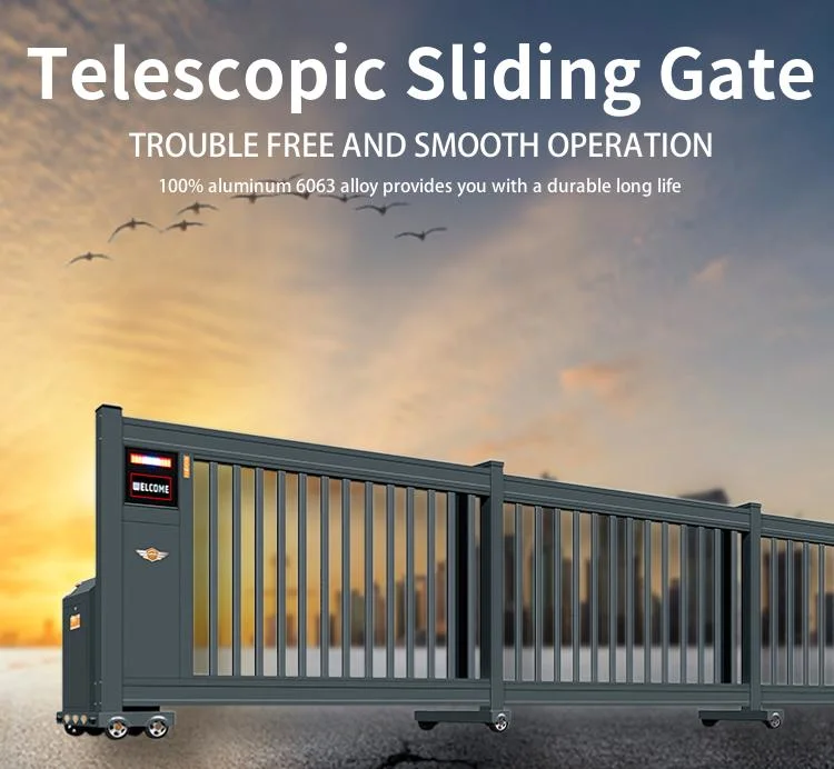 5m Retractable Electric Fence Gates Iron Outdoor Automatic Fence Gates Aluminium Folding Sliding Doors Trackless Telescopic Sliding Gate Main Driveway Gate
