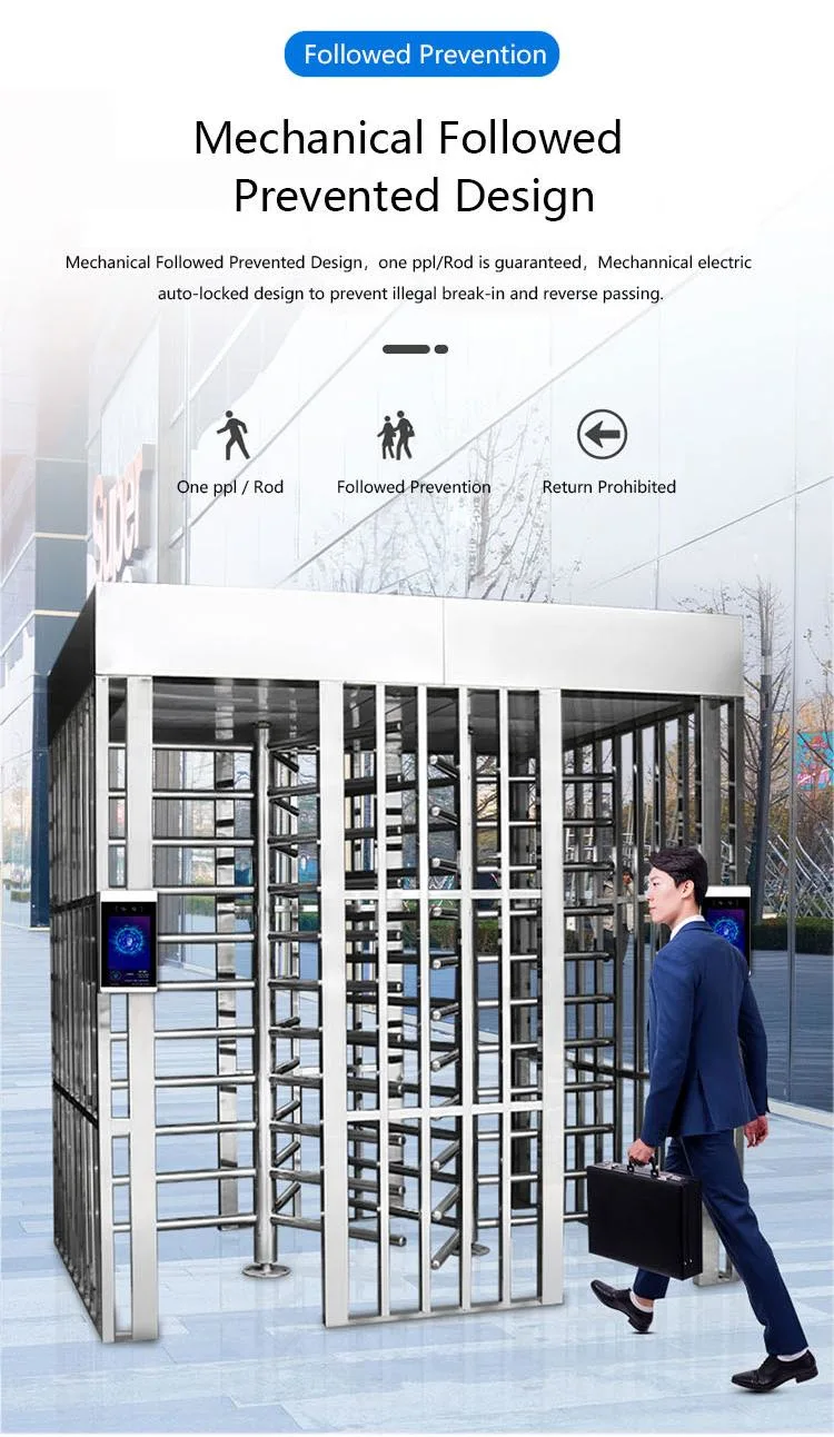 Single Passage 304 Stainless Steel Full Height Turnstile Access Control Pedestrian Gate System