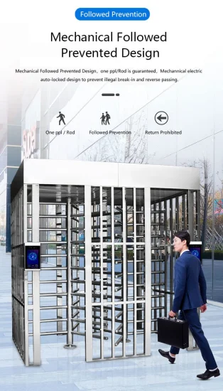 Single Passage 304 Stainless Steel Full Height Turnstile Access Control Pedestrian Gate System